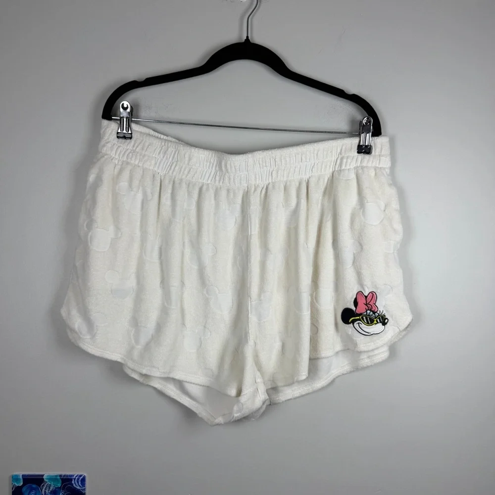 Disney Minnie Terry Cloth Off White Burnout Mickey Mouse Shorts Beach Lounge XL